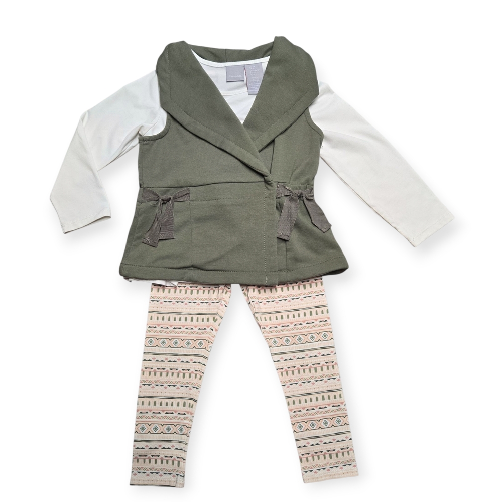 Tahari Kids' Olive Vest and White Top Set